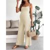 image:imageMakeMeChic Womens Maternity Cami Jumpsuit Spaghetti Strap Rib Wide Leg Pregnancy Overalls Romper Vacation OutfitsBeige