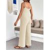image:imageMakeMeChic Womens Maternity Cami Jumpsuit Spaghetti Strap Rib Wide Leg Pregnancy Overalls Romper Vacation OutfitsBeige