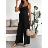 image:imageMakeMeChic Womens Maternity Cami Jumpsuit Spaghetti Strap Rib Wide Leg Pregnancy Overalls Romper Vacation OutfitsBlack