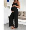 image:imageMakeMeChic Womens Maternity Cami Jumpsuit Spaghetti Strap Rib Wide Leg Pregnancy Overalls Romper Vacation OutfitsBlack