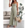 image:imageMakeMeChic Womens Maternity Cami Jumpsuit Spaghetti Strap Rib Wide Leg Pregnancy Overalls Romper Vacation OutfitsGreen