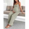 image:imageMakeMeChic Womens Maternity Cami Jumpsuit Spaghetti Strap Rib Wide Leg Pregnancy Overalls Romper Vacation OutfitsGreen