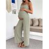 image:imageMakeMeChic Womens Maternity Cami Jumpsuit Spaghetti Strap Rib Wide Leg Pregnancy Overalls Romper Vacation OutfitsGreen