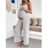 image:imageMakeMeChic Womens Maternity Cami Jumpsuit Spaghetti Strap Rib Wide Leg Pregnancy Overalls Romper Vacation OutfitsGrey