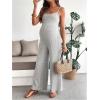 image:imageMakeMeChic Womens Maternity Cami Jumpsuit Spaghetti Strap Rib Wide Leg Pregnancy Overalls Romper Vacation OutfitsGrey