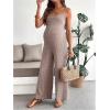 image:imageMakeMeChic Womens Maternity Cami Jumpsuit Spaghetti Strap Rib Wide Leg Pregnancy Overalls Romper Vacation OutfitsPink