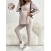 image:imageMakeMeChic Womens Maternity Clothes 2 Piece Outfit Long Sleeve V Neck Belted Tops and Leggings Pregnancy SetApricot