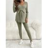 image:imageMakeMeChic Womens Maternity Clothes 2 Piece Outfit Long Sleeve V Neck Belted Tops and Leggings Pregnancy SetArmy Green