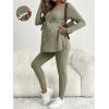 image:imageMakeMeChic Womens Maternity Clothes 2 Piece Outfit Long Sleeve V Neck Belted Tops and Leggings Pregnancy SetArmy Green