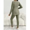 image:imageMakeMeChic Womens Maternity Clothes 2 Piece Outfit Long Sleeve V Neck Belted Tops and Leggings Pregnancy SetArmy Green