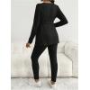 image:imageMakeMeChic Womens Maternity Clothes 2 Piece Outfit Long Sleeve V Neck Belted Tops and Leggings Pregnancy SetBlack