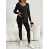 image:imageMakeMeChic Womens Maternity Clothes 2 Piece Outfit Long Sleeve V Neck Belted Tops and Leggings Pregnancy SetBlack