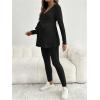image:imageMakeMeChic Womens Maternity Clothes 2 Piece Outfit Long Sleeve V Neck Belted Tops and Leggings Pregnancy SetBlack