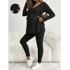 image:imageMakeMeChic Womens Maternity Clothes 2 Piece Outfit Long Sleeve V Neck Belted Tops and Leggings Pregnancy SetBlack