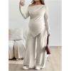 image:imageMakeMeChic Womens Maternity Clothes 2 Piece Spring Outfits Asymmetrical Top and Pants Matching Sets Apricot Large