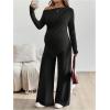 image:imageMakeMeChic Womens Maternity Clothes 2 Piece Spring Outfits Asymmetrical Top and Pants Matching Sets Black Large