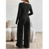 image:imageMakeMeChic Womens Maternity Clothes 2 Piece Spring Outfits Asymmetrical Top and Pants Matching Sets Black Large