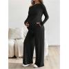 image:imageMakeMeChic Womens Maternity Clothes 2 Piece Spring Outfits Asymmetrical Top and Pants Matching Sets Black Large
