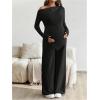 image:imageMakeMeChic Womens Maternity Clothes 2 Piece Spring Outfits Asymmetrical Top and Pants Matching Sets Black Large