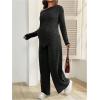 image:imageMakeMeChic Womens Maternity Clothes 2 Piece Spring Outfits Asymmetrical Top and Pants Matching Sets Dark Grey Large