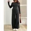 image:imageMakeMeChic Womens Maternity Clothes 2 Piece Spring Outfits Asymmetrical Top and Pants Matching Sets Dark Grey Large