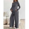 image:imageMakeMeChic Womens Maternity Clothes 2 Piece Spring Outfits Asymmetrical Top and Pants Matching Sets Grey Large