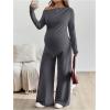 image:imageMakeMeChic Womens Maternity Clothes 2 Piece Spring Outfits Asymmetrical Top and Pants Matching Sets Grey Large