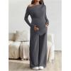 image:imageMakeMeChic Womens Maternity Clothes 2 Piece Spring Outfits Asymmetrical Top and Pants Matching Sets Grey Large