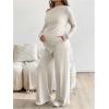 image:imageMakeMeChic Womens Maternity Clothes 2 Piece Spring Outfits Asymmetrical Top and Pants Matching SetsApricot