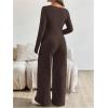 image:imageMakeMeChic Womens Maternity Clothes 2 Piece Spring Outfits Asymmetrical Top and Pants Matching SetsBrown
