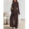 image:imageMakeMeChic Womens Maternity Clothes 2 Piece Spring Outfits Asymmetrical Top and Pants Matching SetsBrown