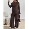 image:imageMakeMeChic Womens Maternity Clothes 2 Piece Spring Outfits Asymmetrical Top and Pants Matching SetsBrown