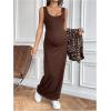 image:imageMakeMeChic Womens Maternity Clothes 2 Piece Summer Outfit Cheetah Print Button Down Shirt and Tank Maxi Dress Sets Brown Large