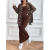 image:imageMakeMeChic Womens Maternity Clothes 2 Piece Summer Outfit Cheetah Print Button Down Shirt and Tank Maxi Dress Sets Brown Large