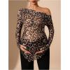 image:imageMakeMeChic Womens Maternity Clothes Cheetah Print Off The Shoulder Tops Long Sleeve Pregnancy Tee ShirtBrown