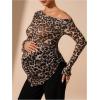 image:imageMakeMeChic Womens Maternity Clothes Cheetah Print Off The Shoulder Tops Long Sleeve Pregnancy Tee ShirtBrown