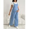 image:imageMakeMeChic Womens Maternity Denim Overalls Pleated Wide Strap Sleeveless Fall Pregnancy Jumpsuits JeansBlue