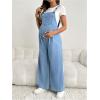 image:imageMakeMeChic Womens Maternity Denim Overalls Pleated Wide Strap Sleeveless Fall Pregnancy Jumpsuits JeansBlue