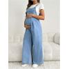 image:imageMakeMeChic Womens Maternity Denim Overalls Pleated Wide Strap Sleeveless Fall Pregnancy Jumpsuits JeansBlue