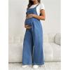 image:imageMakeMeChic Womens Maternity Denim Overalls Pleated Wide Strap Sleeveless Fall Pregnancy Jumpsuits JeansMedium Wash