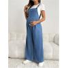image:imageMakeMeChic Womens Maternity Denim Overalls Pleated Wide Strap Sleeveless Fall Pregnancy Jumpsuits JeansMedium Wash