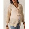 image:imageMakeMeChic Womens Maternity Fall Clothes Crochet Cardigan Sweaters Long Sleeve Tie V Neck Boho Pregnancy TopsKhaki