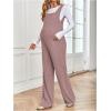 image:imageMakeMeChic Womens Maternity Jumpsuits Sleeveless Rib Knitted Straight Leg Overalls RomperDark Pink