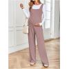 image:imageMakeMeChic Womens Maternity Jumpsuits Sleeveless Rib Knitted Straight Leg Overalls RomperDark Pink