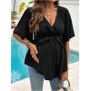 image:imageMakeMeChic Womens Maternity Nursing Blouse V Neck Wrap Ruffle Short Sleeve Belted Pregnancy Shirt Business Work TopsBlack