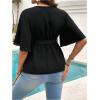 image:imageMakeMeChic Womens Maternity Nursing Blouse V Neck Wrap Ruffle Short Sleeve Belted Pregnancy Shirt Business Work TopsBlack