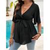image:imageMakeMeChic Womens Maternity Nursing Blouse V Neck Wrap Ruffle Short Sleeve Belted Pregnancy Shirt Business Work TopsBlack