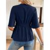 image:imageMakeMeChic Womens Maternity Nursing Blouse V Neck Wrap Ruffle Short Sleeve Belted Pregnancy Shirt Business Work TopsDark Blue