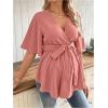 image:imageMakeMeChic Womens Maternity Nursing Blouse V Neck Wrap Ruffle Short Sleeve Belted Pregnancy Shirt Business Work TopsDusty Pink