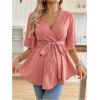 image:imageMakeMeChic Womens Maternity Nursing Blouse V Neck Wrap Ruffle Short Sleeve Belted Pregnancy Shirt Business Work TopsDusty Pink